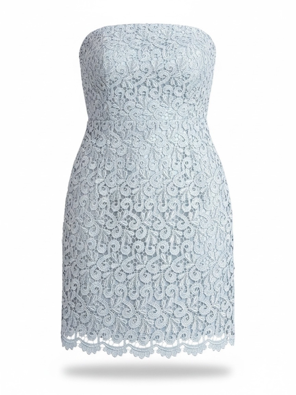 Vintage Jessica McClintock Silver Lace Satin Lined Strapless Mini Dress (4)